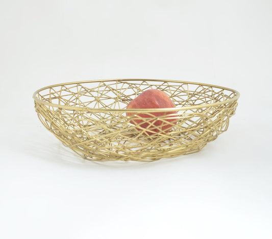 Gold Toned Iron Mesh Wire Fruit Bowl