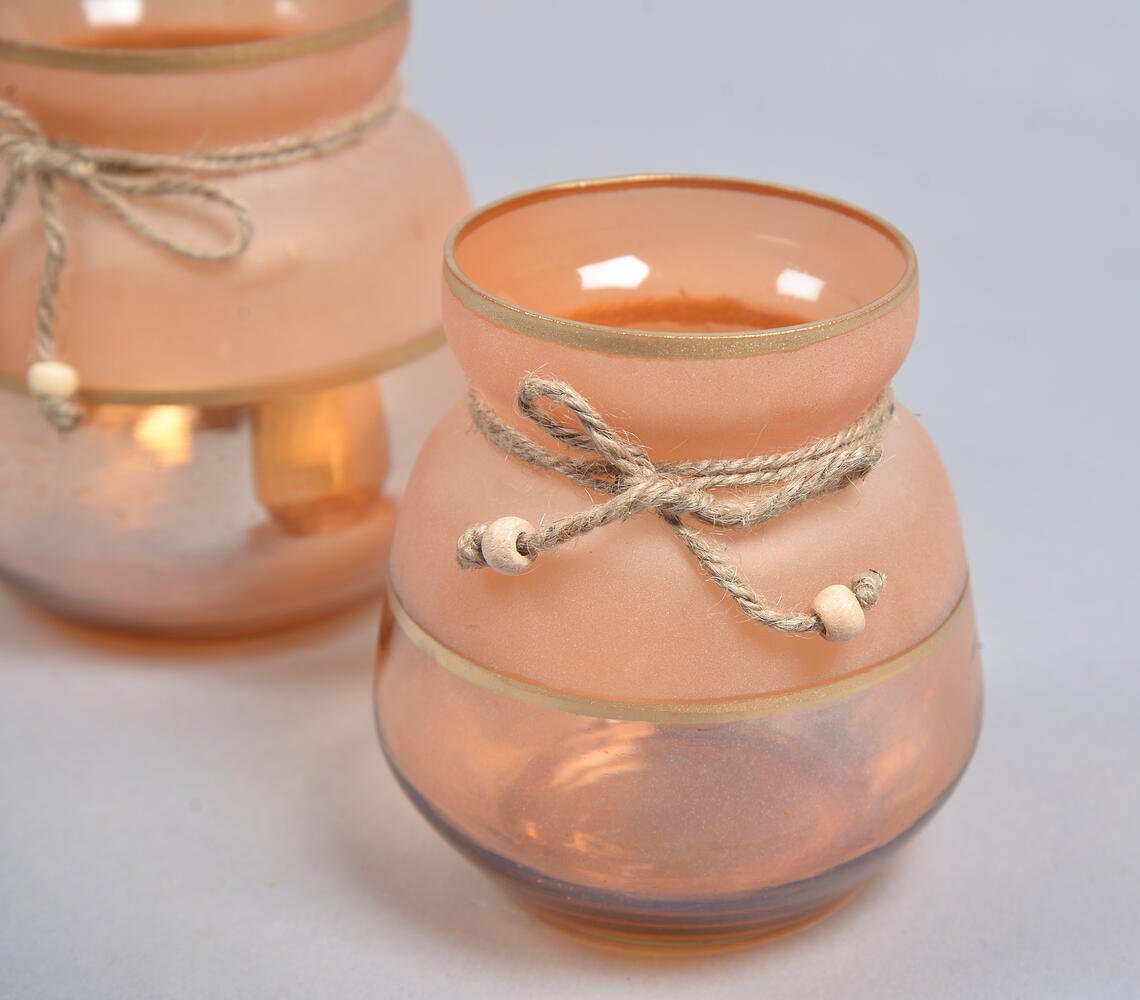 Toned Jute Ribbon Glass Votives (Set of 2)