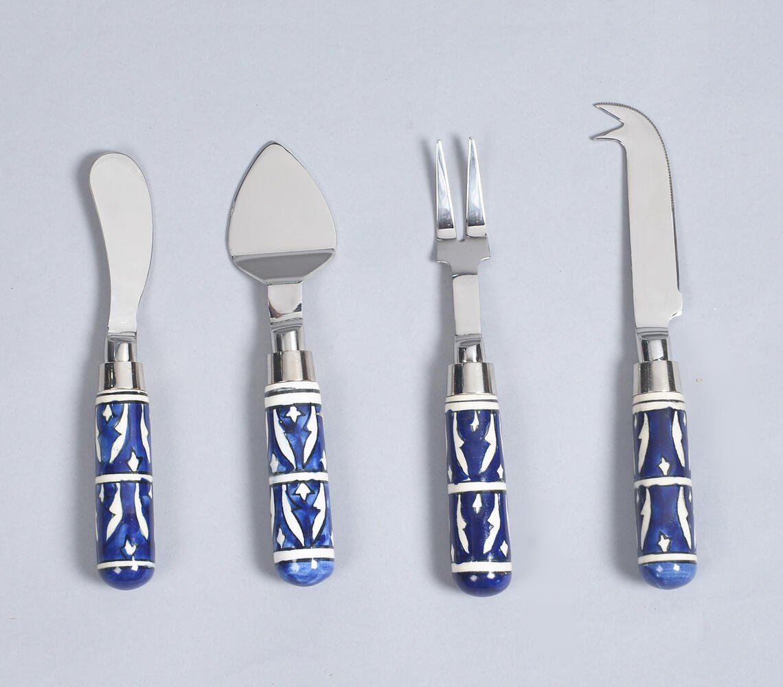 Hand Painted Inky Ceramic & Stainless Steel Cutlery Set