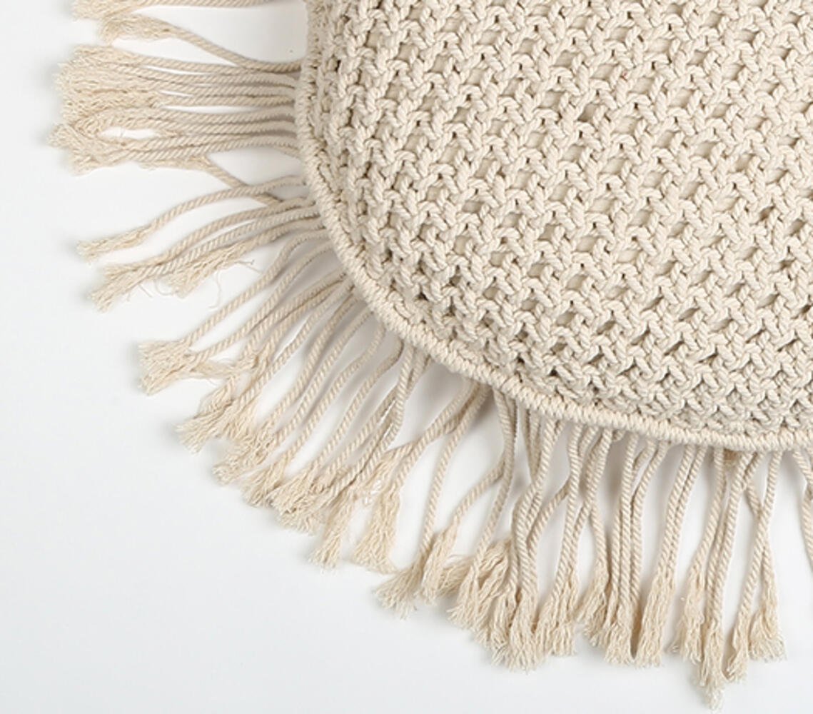 Macrame Fringed Round Cushion cover