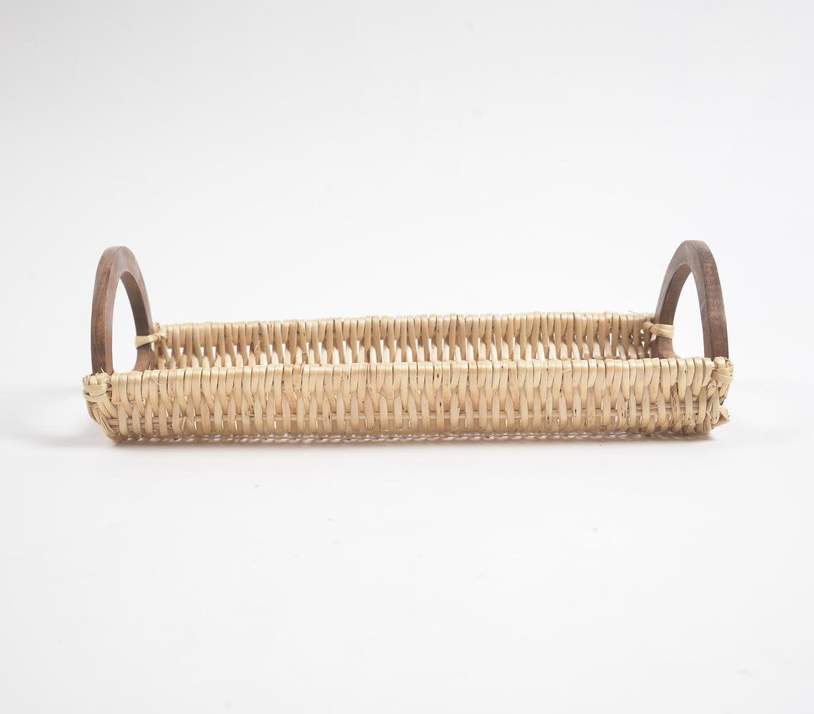 Woven Wicker Snack Tray with Handles