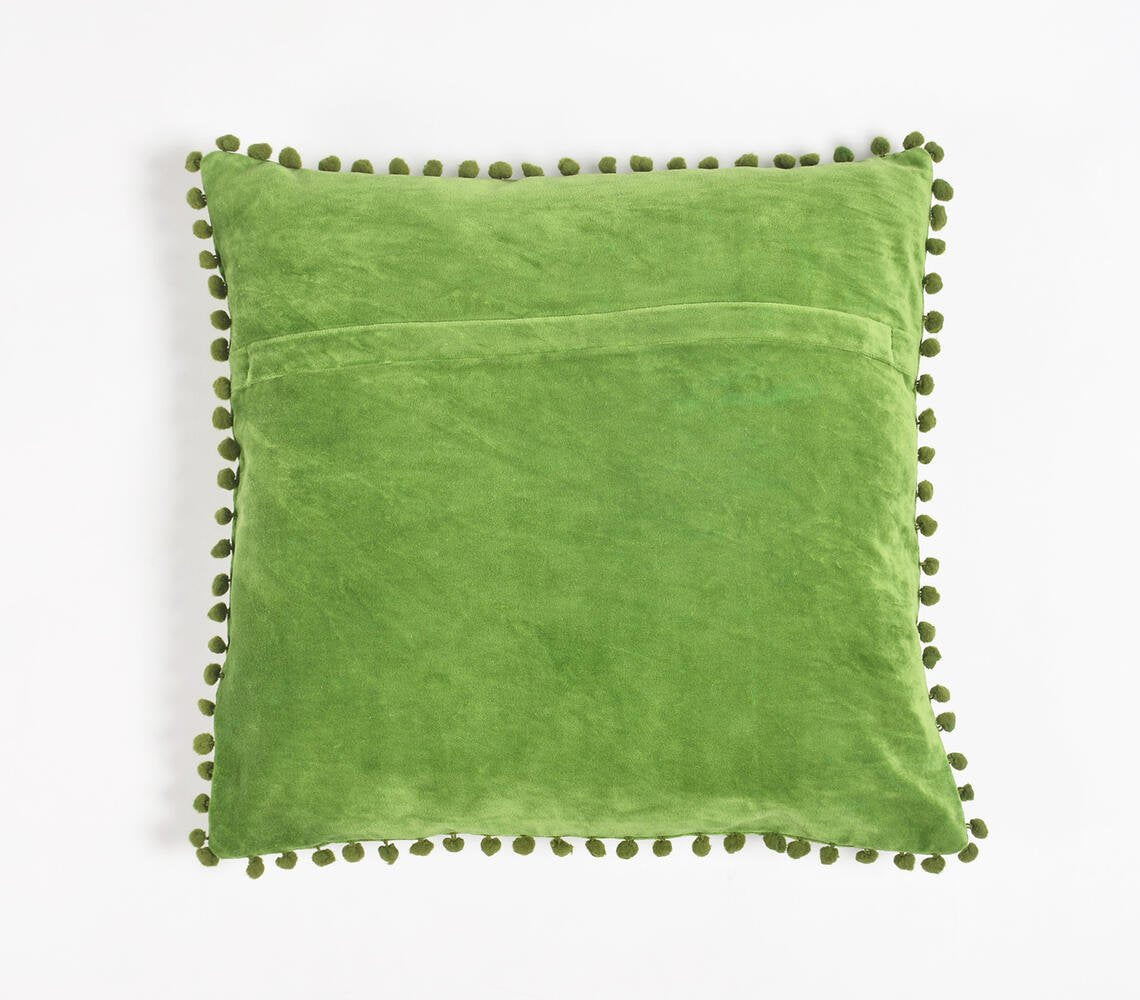 Handmade Cotton Acrylic Pom-pom Lined Cushion Cover, 18 x 18 inches