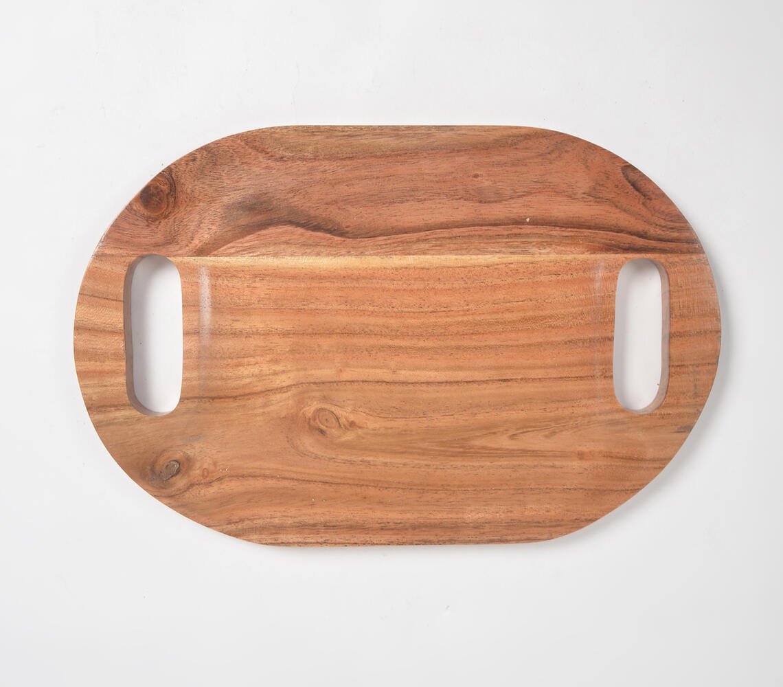 Oval Acacia Wood Serving Tray with Cut-Out Handles