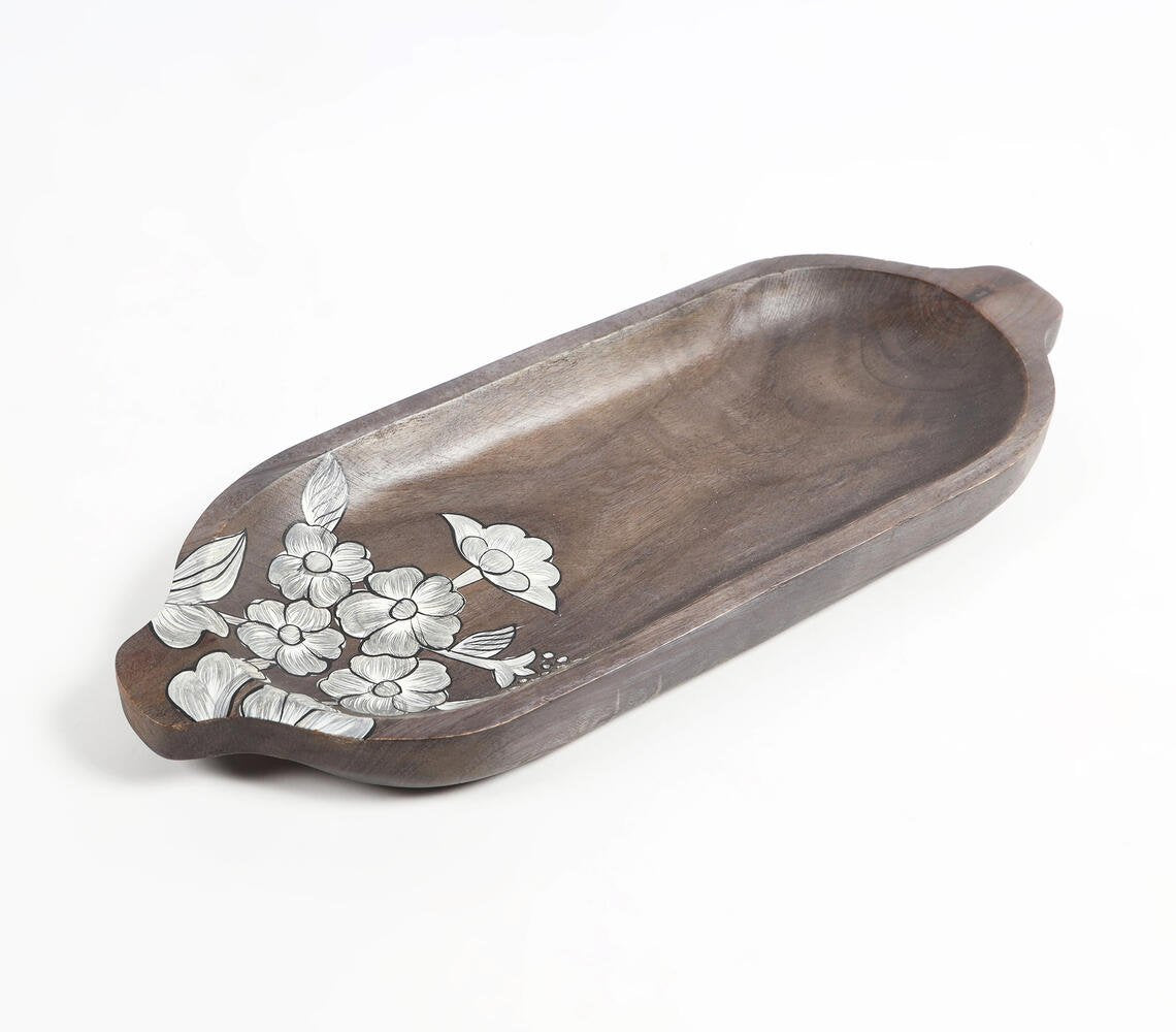 Hand Painted Mango Wood Floral Elongated Serving Platter