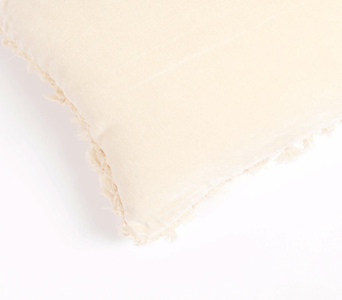 Cotton Lumbar Cushion Cover with Frayed Edges, 20 x 12 inches