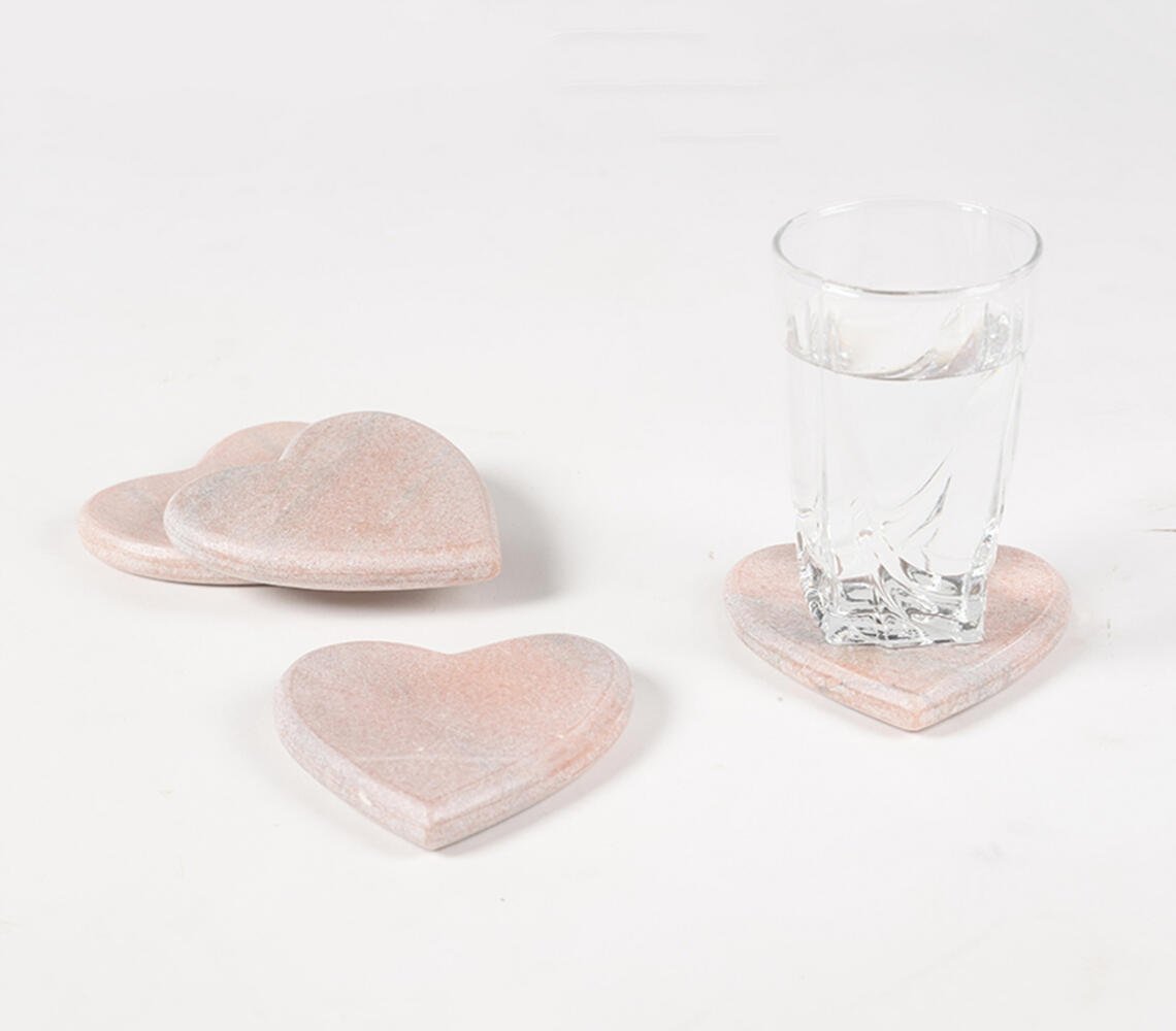 Hand Cut Heart-Shaped Marble Coasters (set of 4)