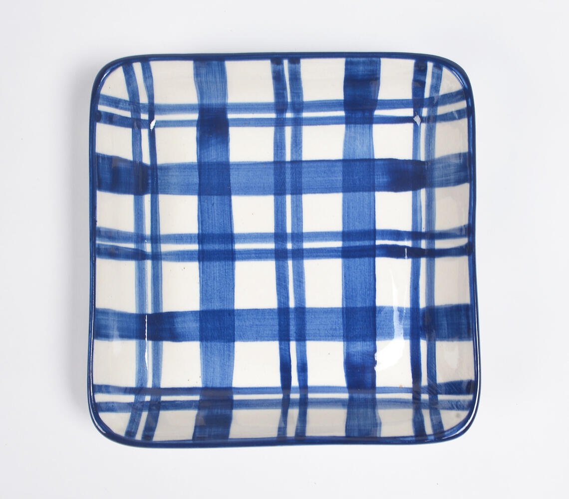 Indigo Plaid Ceramic square Baking Dish