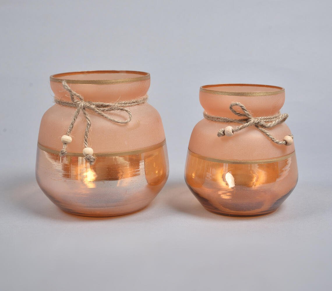 Toned Jute Ribbon Glass Votives (Set of 2)