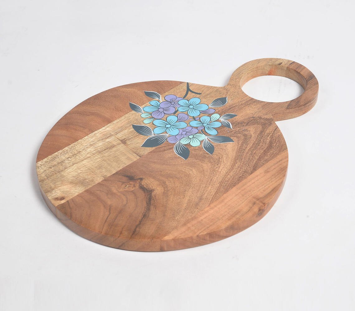 Acacia Wood Cutting Board with Hand painted Violets