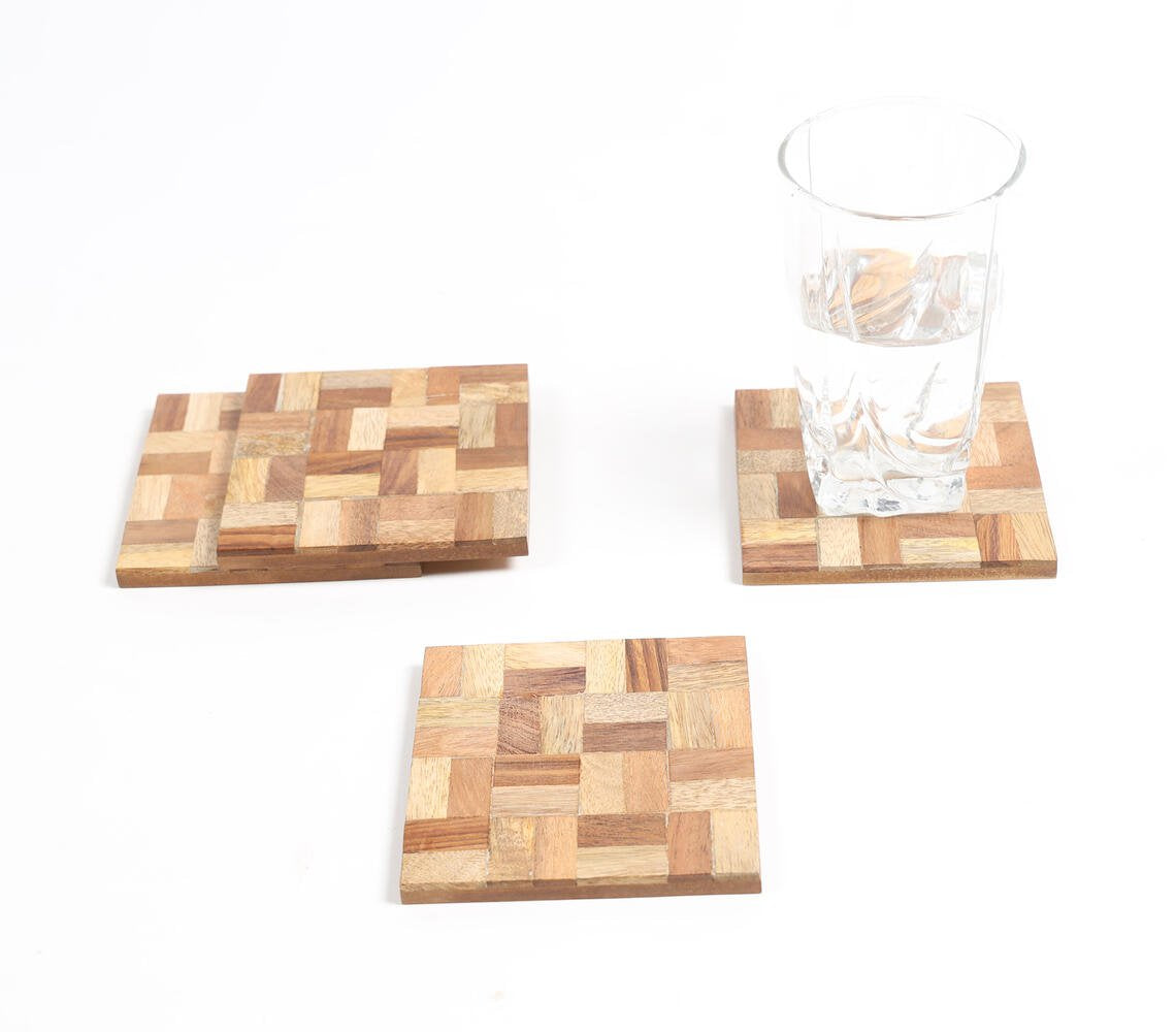 Houten onderzetters met puzzelblokken (set van 4)