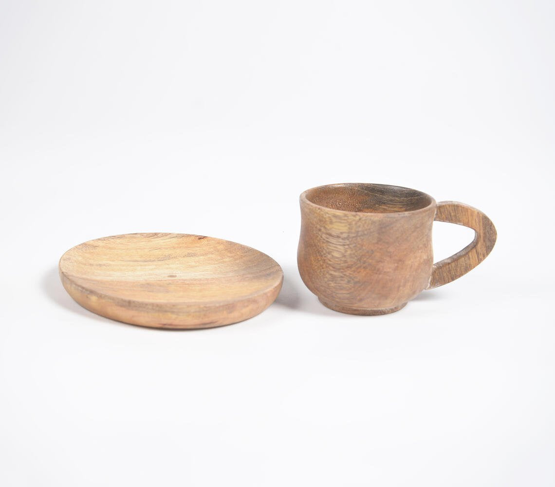 Turned Mango Wood Classic Cup & Saucer Set