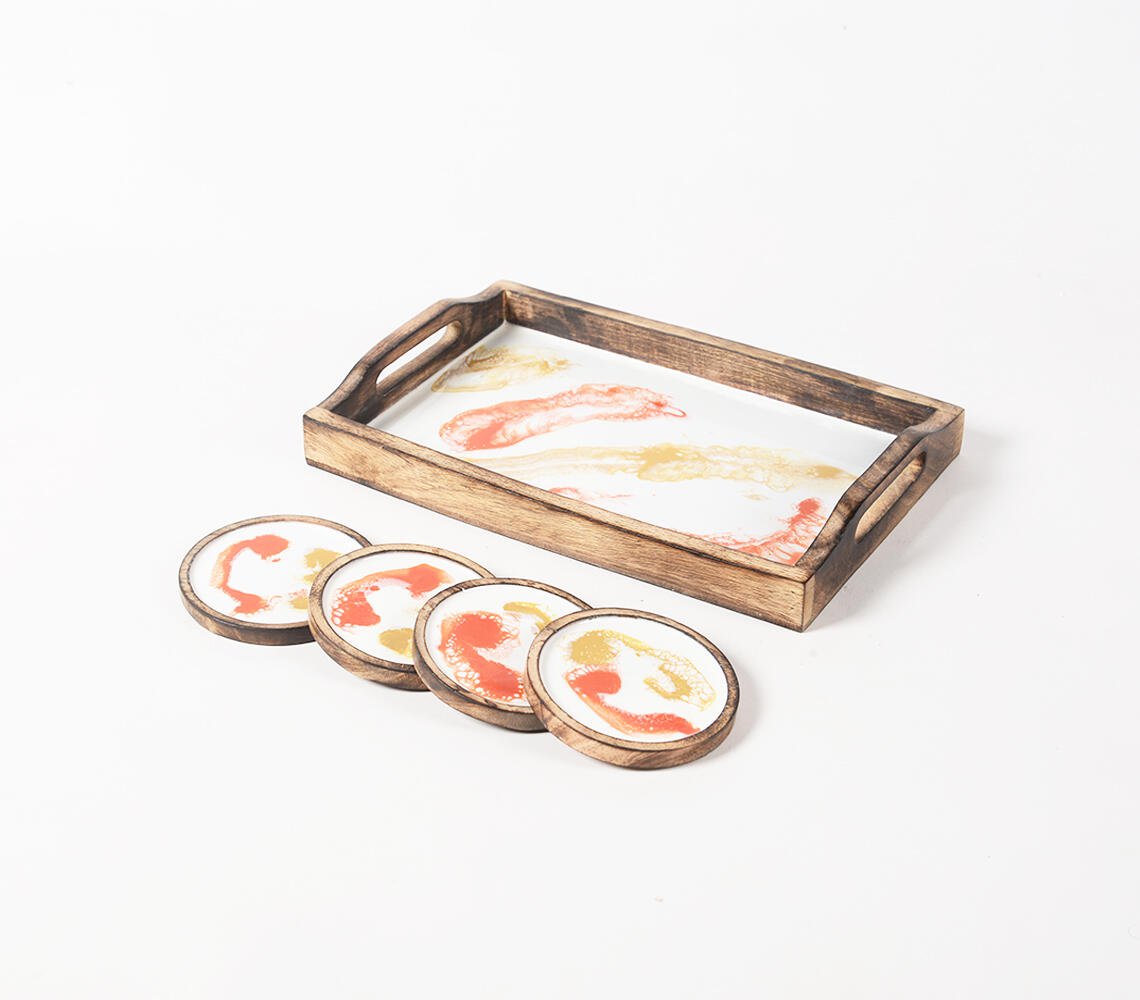 Mango Wood Set of Tray & 4 coasters