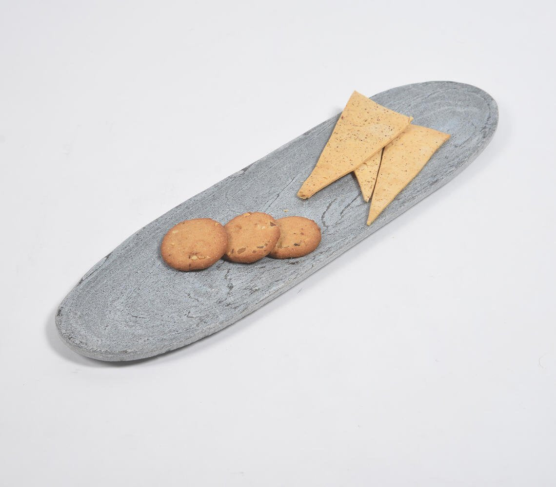 Hand Carved Grey Slate Oblong Serving Tray