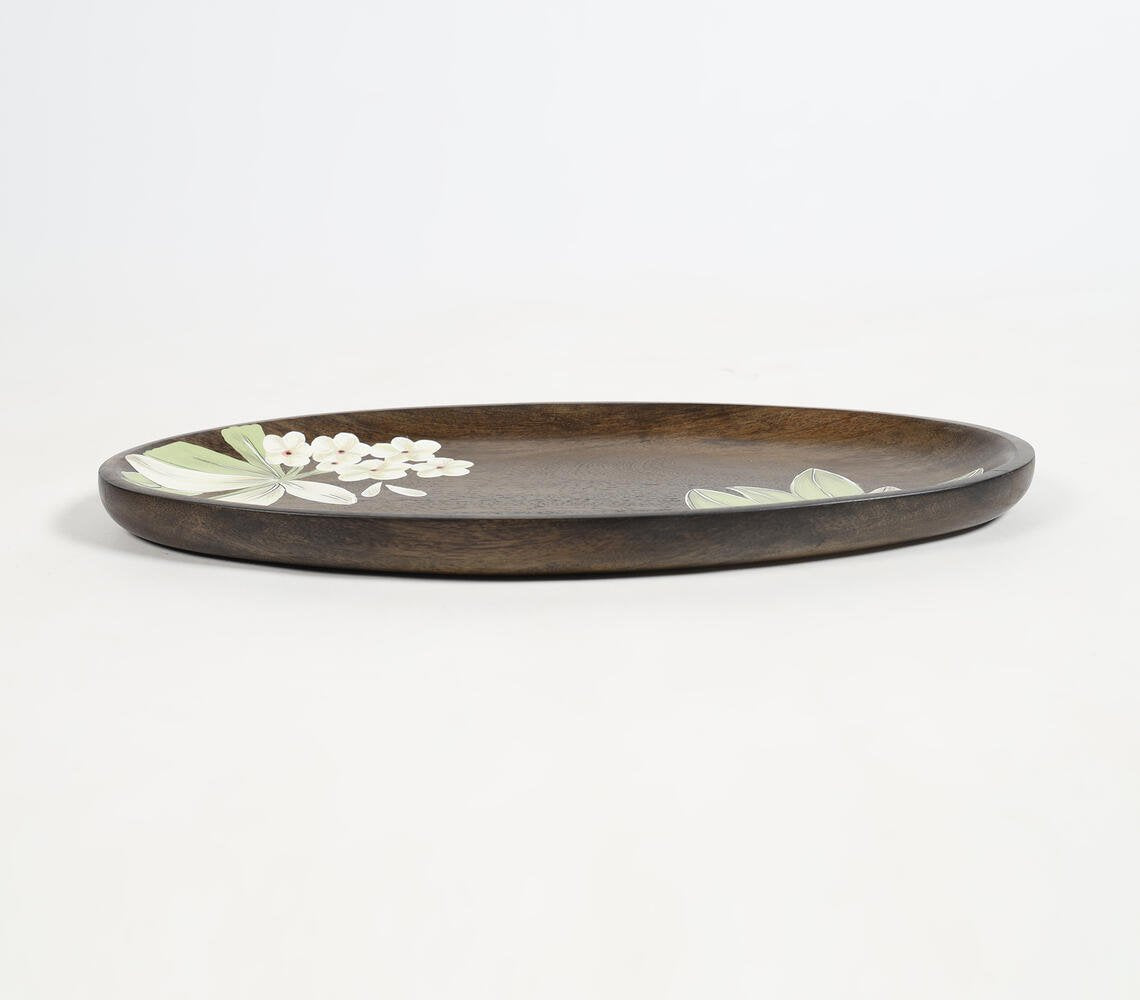 Enameled Wooden Floral Magnolia Serving Platter