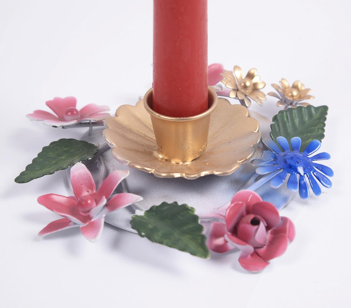 Enamelled Iron Floral Candle Holder