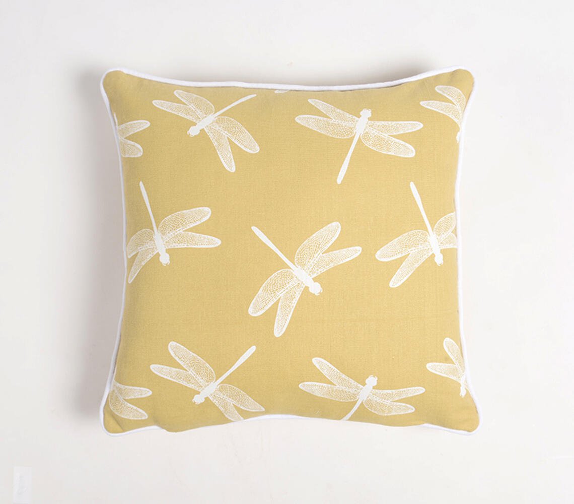 Set of 2 - Dragonfly Printed Handloom Cushion Covers , 18 x 18 inches