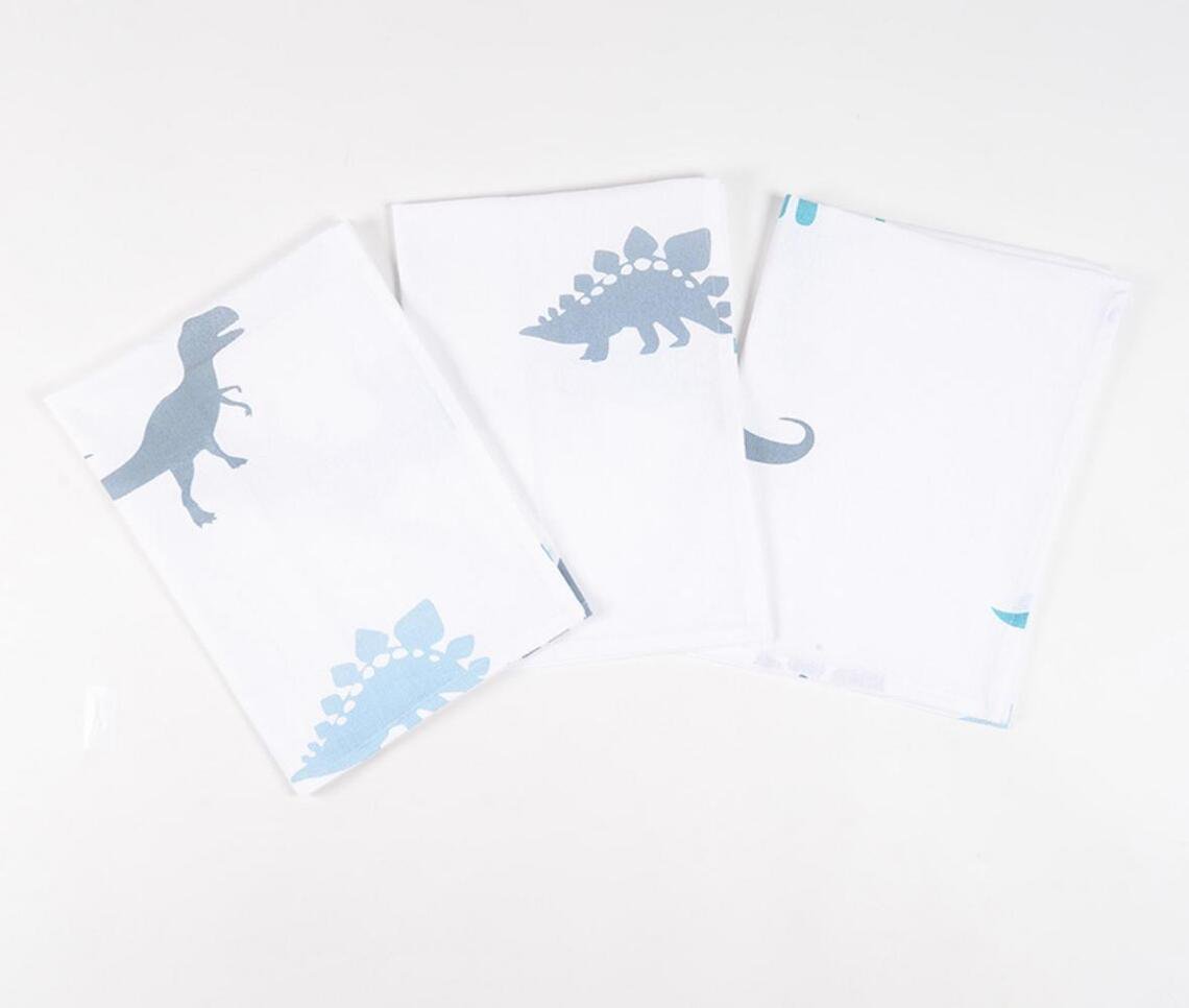 Handgeweven keukenhanddoeken met Dino-print (set van 3)