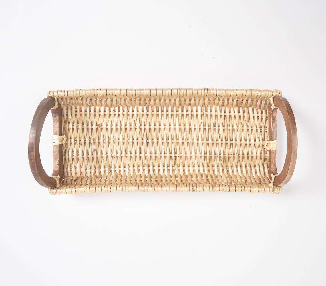 Woven Wicker Snack Tray with Handles