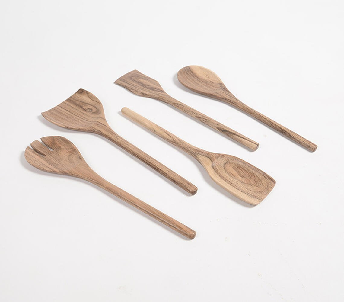 Hand Carved Acacia Wood Assorted Cooking Spoons (set of 5)