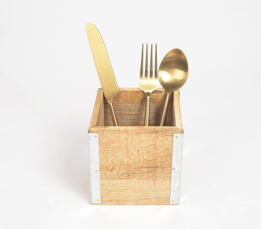 Farmhouse Raw Wooden Cutlery Holder