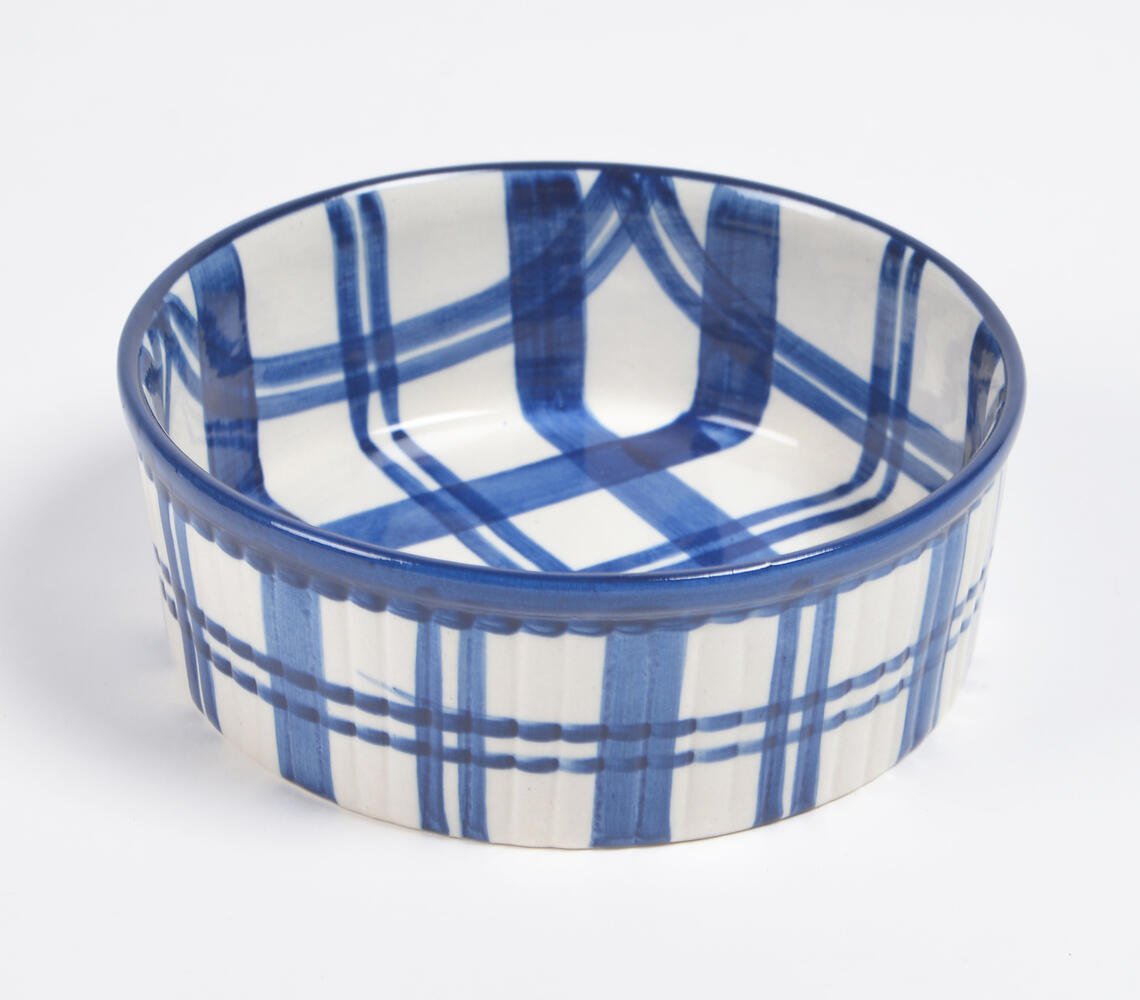 Indigo Plaid Ceramic Baking Dish