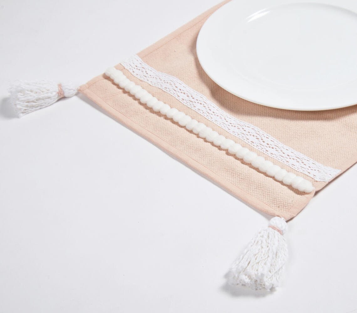 Lace & Tassel Accented Cotton Placemats (set of 4)