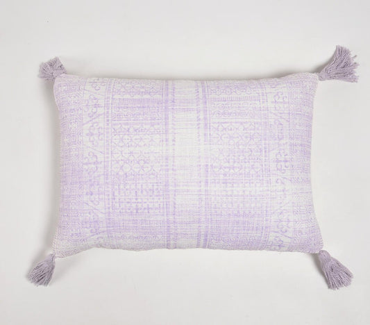 Pastel Lilac Lumbar Cushion Cover With Tassels, 24 x 16 inches