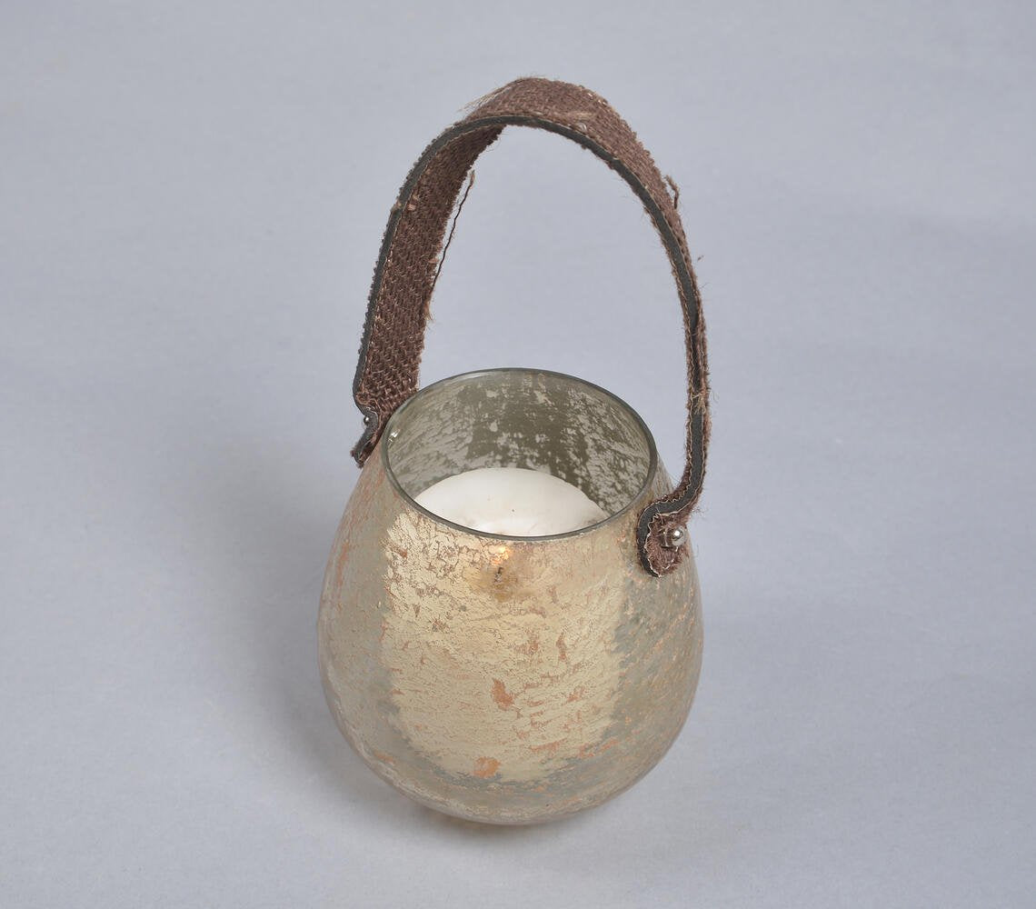 Mercury Glass Votive with Leather Handle