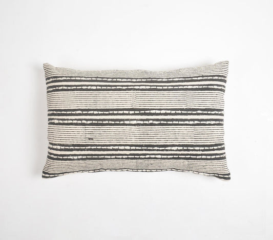 Striped Greyscale Cotton Lumbar Cushion Cover, 14 x 22 inches