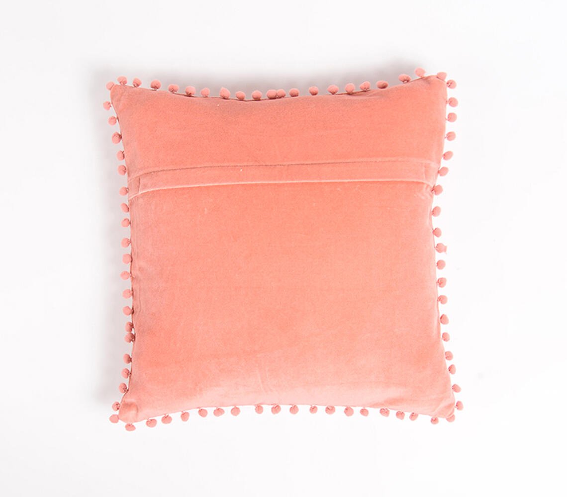 Solid Velvet Cotton Cushion Cover with Border Fringes, 18 x 18 inches