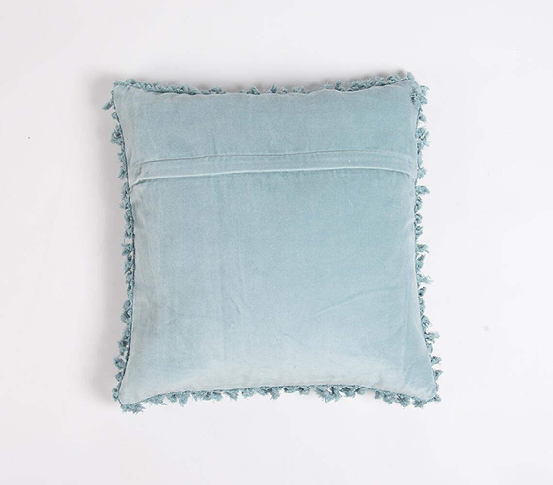 Solid Velvet Cotton Cushion Cover with Border Fringes, 18 x 18 inches