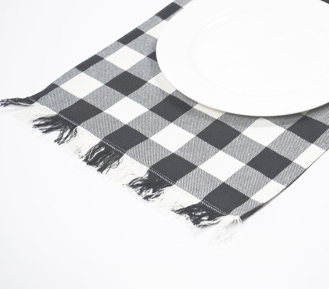 Katoenen placemat met buffelruit en franjes (set van 4)