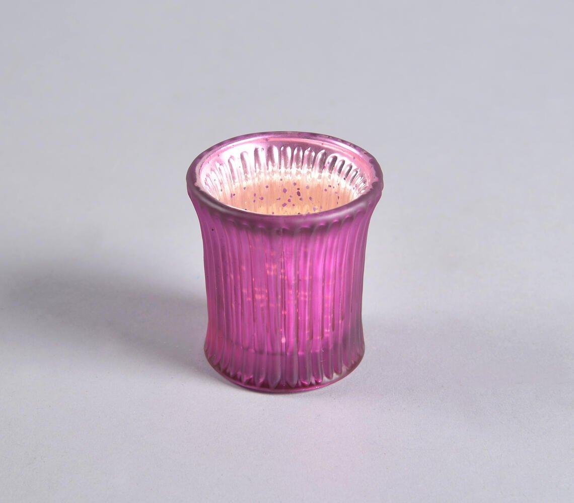 Mauve Tinted & Ribbed Glass Votives (set of 2)