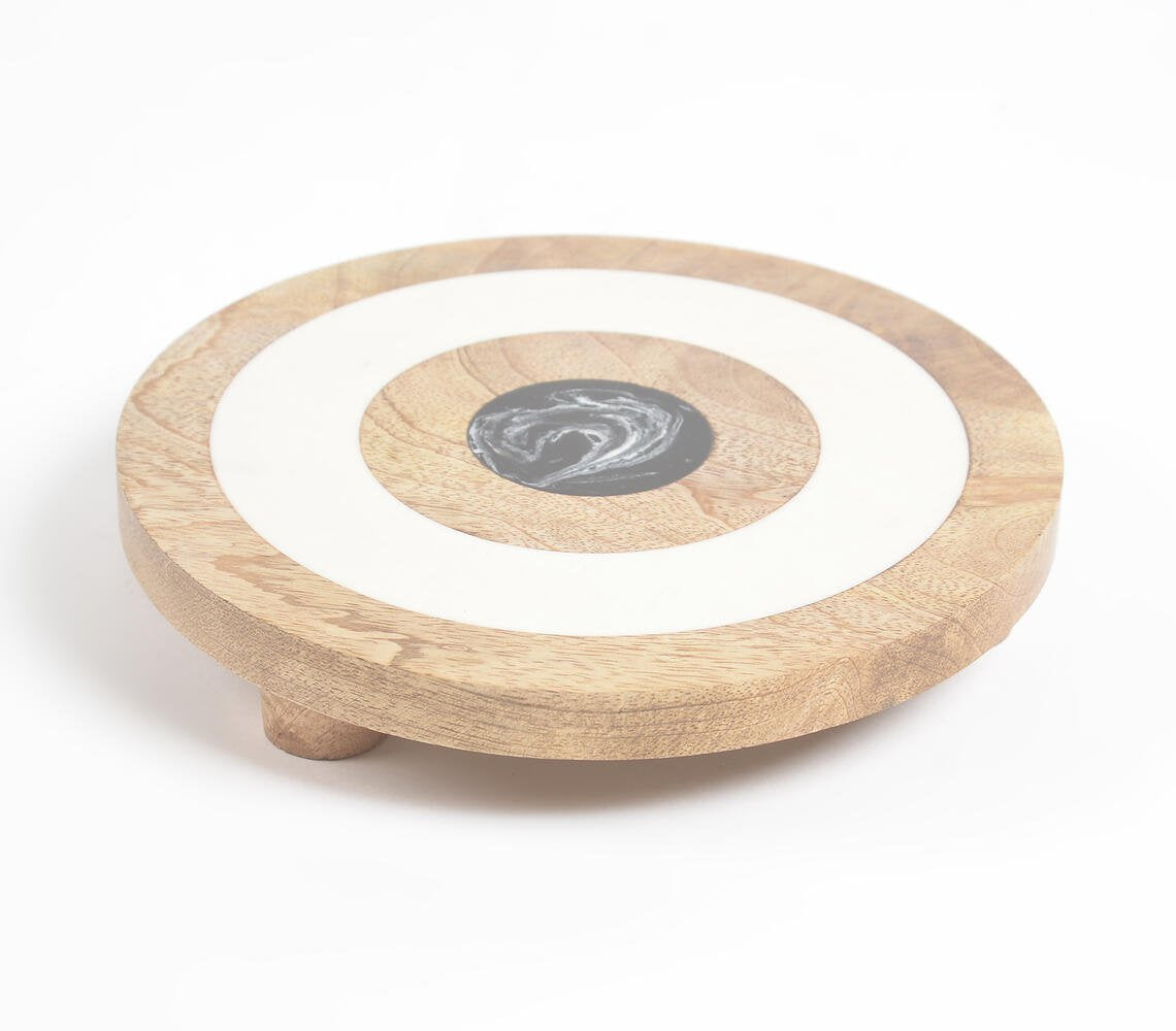 Monochromatic Concentric Circle Painted Wooden Cake Stand