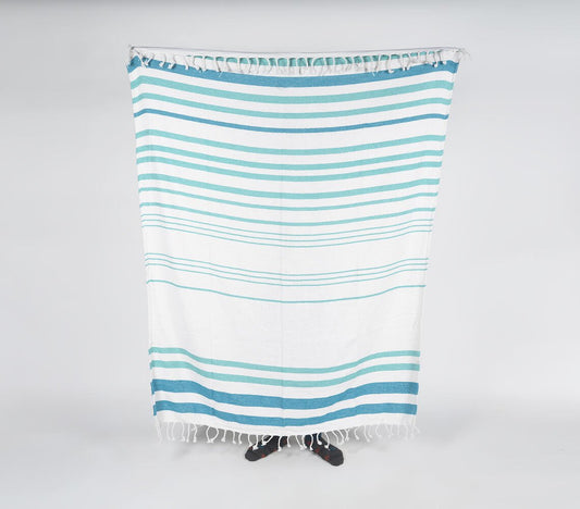 Handwoven Aqua Striped Cotton Throw