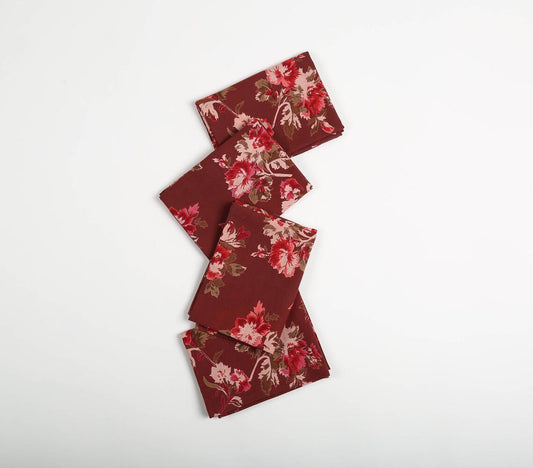 Scarlet Floral Printed Cotton Napkins (Set of 4)