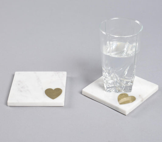 Inalid Golden Heart Marble Coasters (set of 2)