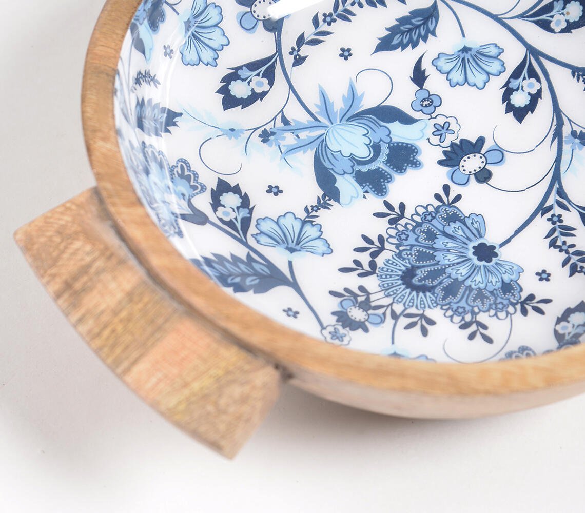 Enamelled Floral Turned Wooden Salad bowl & server