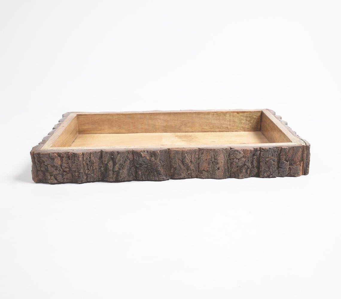 Hand Carved Mango Wood Bark Serving Tray