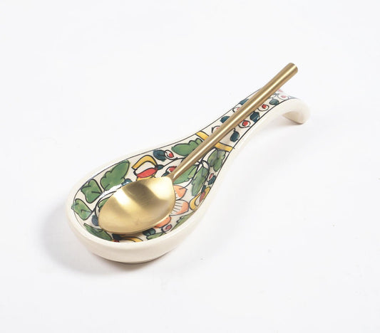 Hand Painted Vert Floral Ceramic Spoon Rest