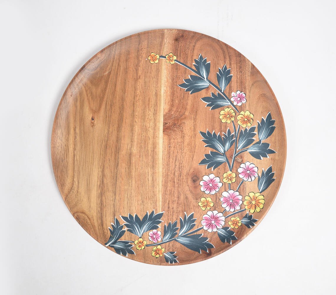 Floral Hand Printed Acacia Wood Serving Plate