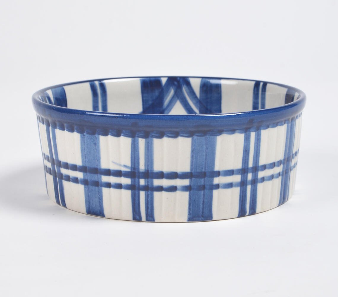 Indigo Plaid Ceramic Baking Dish