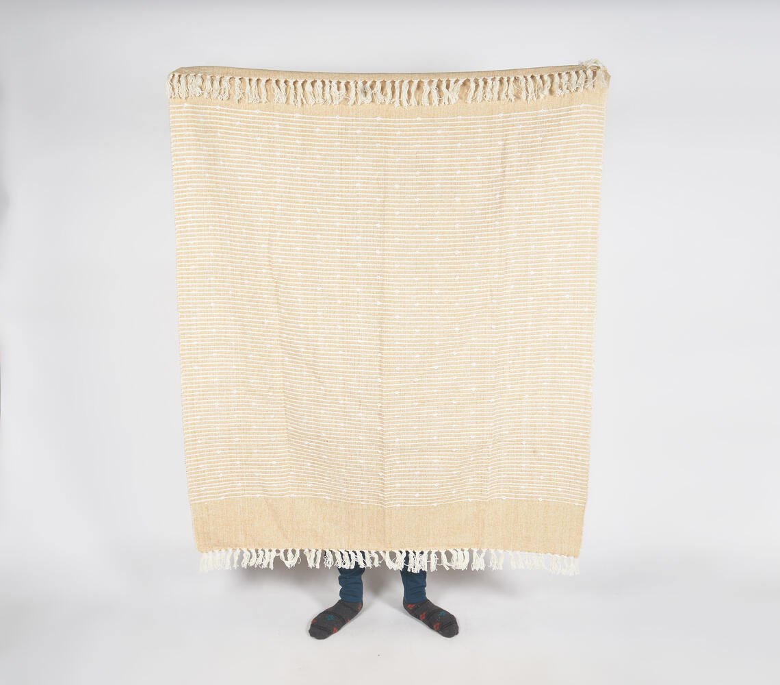 Handwoven Striped Bisque Tasseled Throw