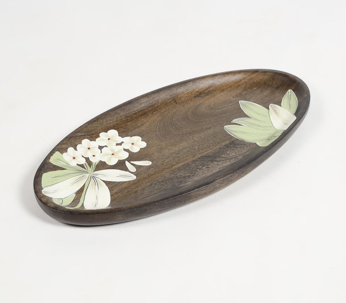 Enameled Wooden Floral Magnolia Serving Platter