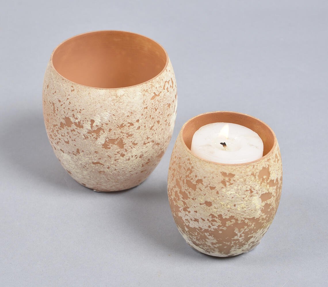 Round Orange Glass Candle Holders (Set of 2)