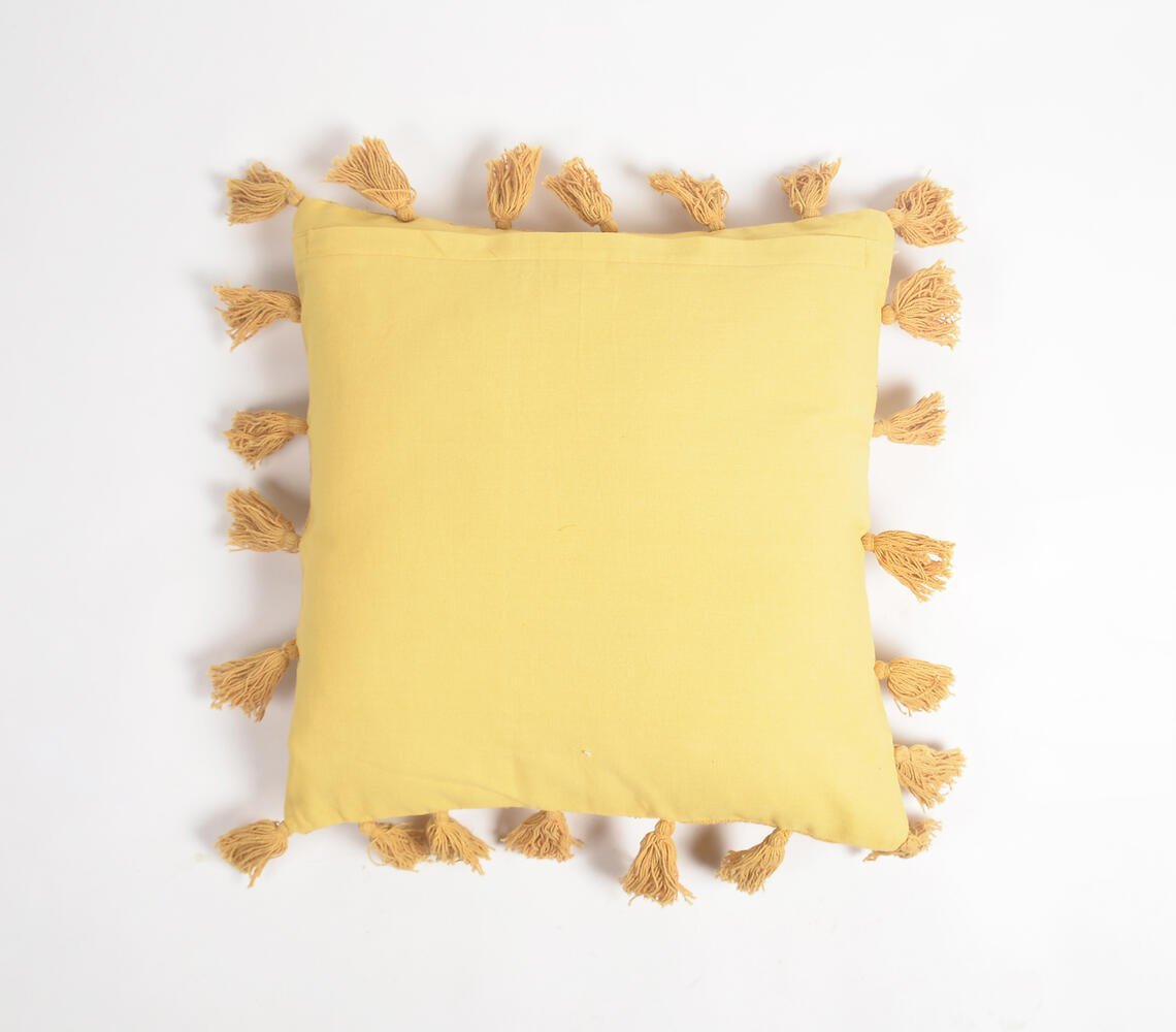 Solid Honey Tasseled Cotton Cushion Cover