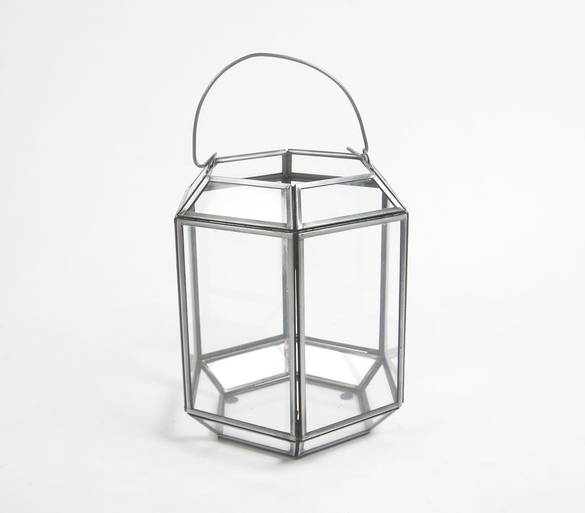 Handmade Iron & Glass Hexagonal Candle Holder