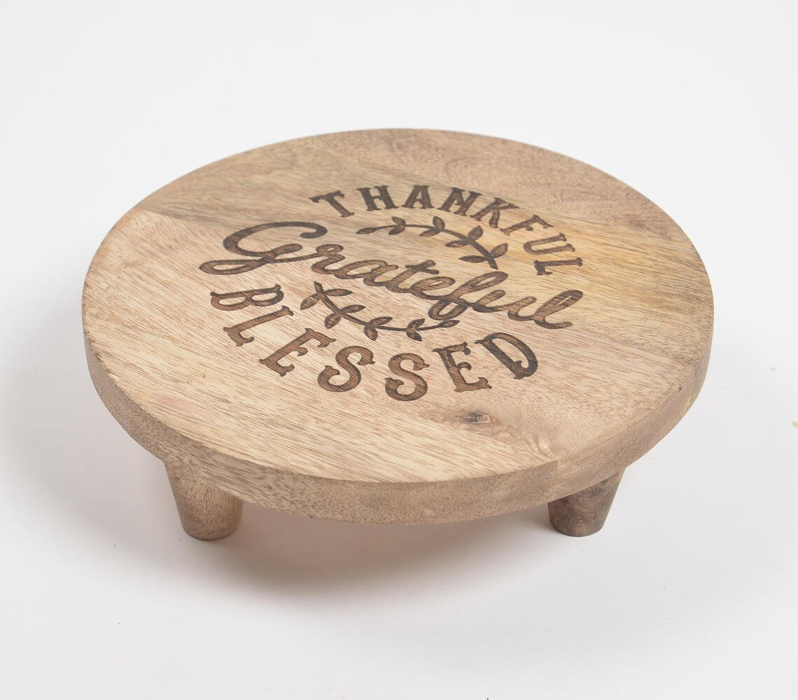 Engraved Typographic Round Wooden Trivet