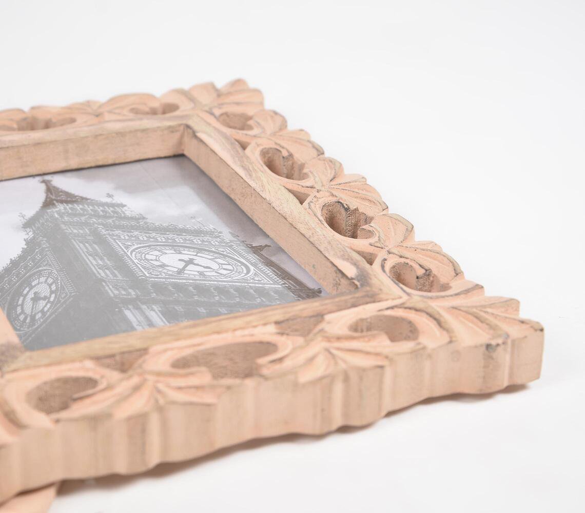 Hand Carved Floral Motif Mango Wood Photo Frame