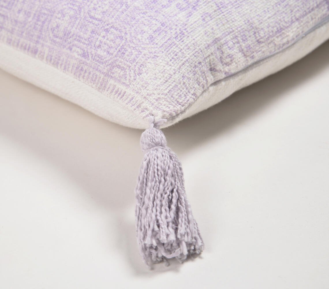 Pastel Lilac Lumbar Cushion Cover With Tassels, 24 x 16 inches